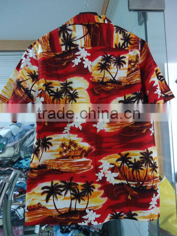 MENS RED/YELLOW 100% COTTON COCONUT TREE PRINTED HAWAIIAN SHIRT SUMMER SHORT SLEEVE SHIRT