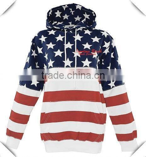 Unisex Pullover Hoodie Polyester Cotton Fleece American Flag Pullover Sweatshirts Sublimation Printed USA Flag Hoodie Jacket