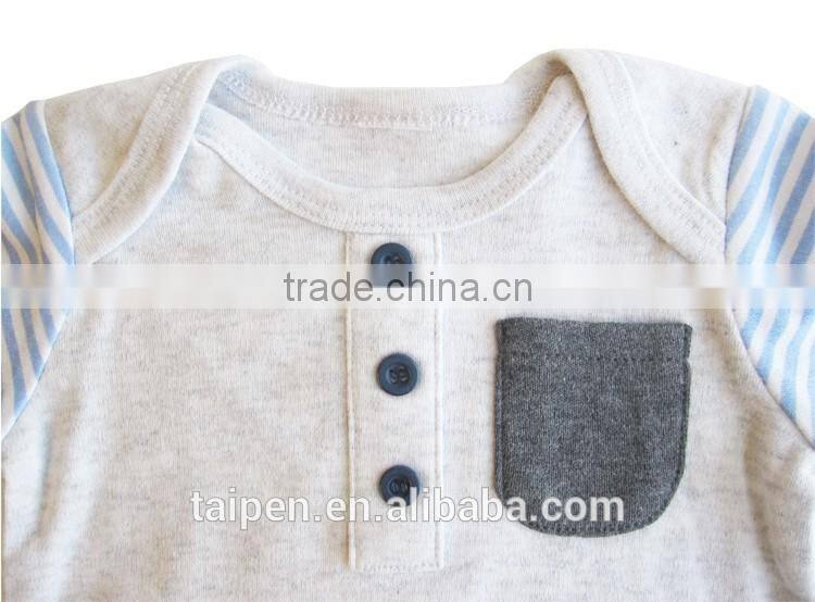 Wholesale Baby Boys Clothes Stripe Long Sleeve Baby Bodysuit With Pocket