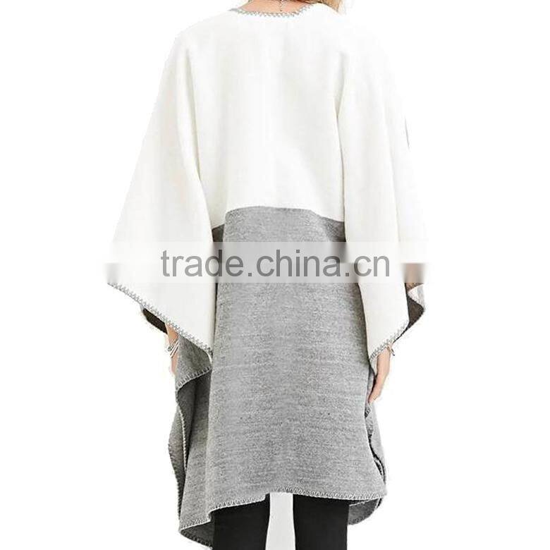 fashionable 3/4 sleeve no button custom design stripe knitted wholesale poncho
