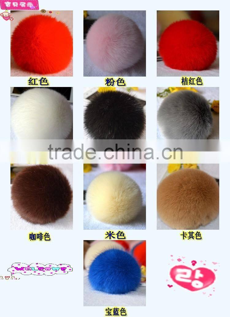Eco-friendly hot sale 8cm Dyed colour faux fur trimming furry pompom ball rabbit fur keychain