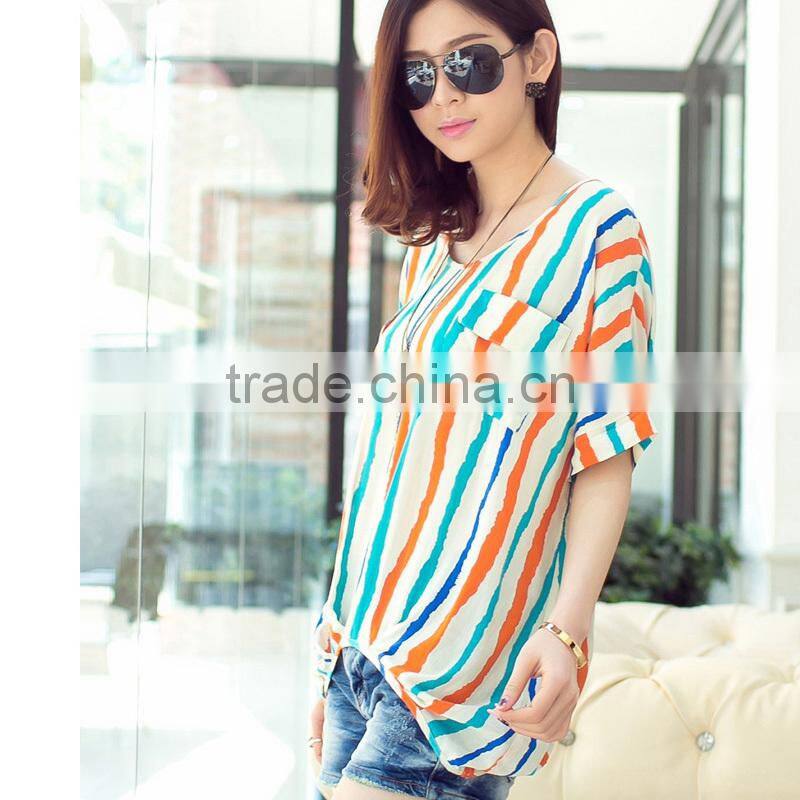 Womens Striped Batwing Casual Tops Plus Size Chiffon Blouse Shirt desigen for women