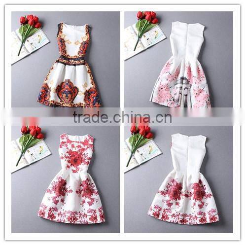 Promotional ! 2016 summer style printing dress skirt, women sleeveless party dresses, Custom women dress