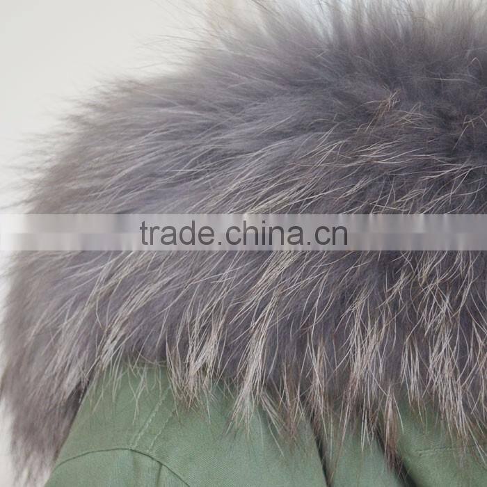 Myfur Customized Army Green Shell Parka Coat with Real Fur Hooded Faux Fur Lining