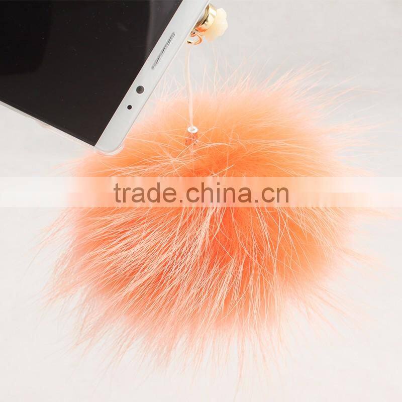 Myfur High Quality Real Raccoon Fur Pom Pom Phone Dust Plug Mint Green Color