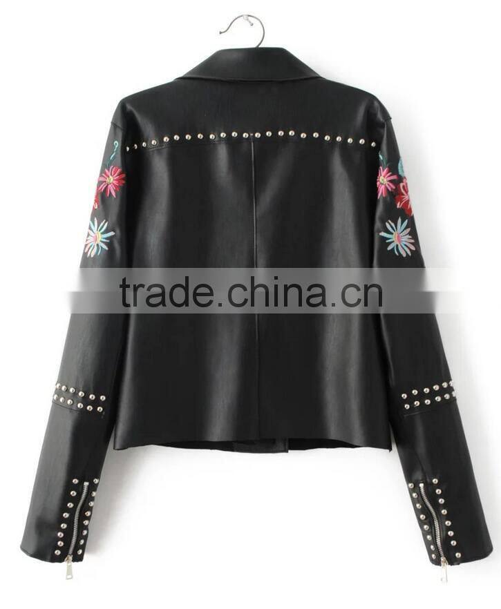 Runwaylover EY1015C wholesale embroidery woman biker jacket women leather jacket and coat