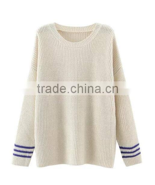 EY0911S 2-color stripe long sleeve pullover sweater for women