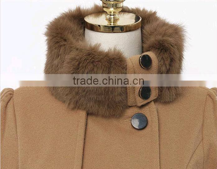 Women's Fashion Faux Fur Lapel Double-breasted Thick Wool Trench Coat Jacket