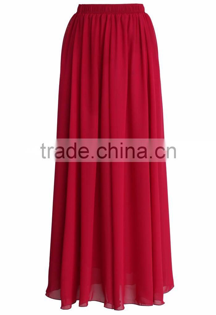 Women wholesale elastic wasitband long skirt fashion chiffon maxi skirt 2016