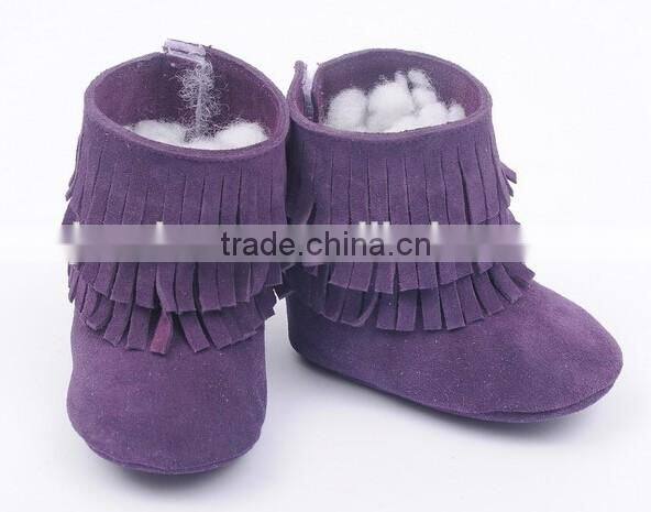 Fringed genuine leather suede baby boots
