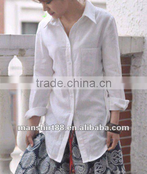 Classic Medium style Linen Natural White casual shirt for Women/Ladies fashionable pocket