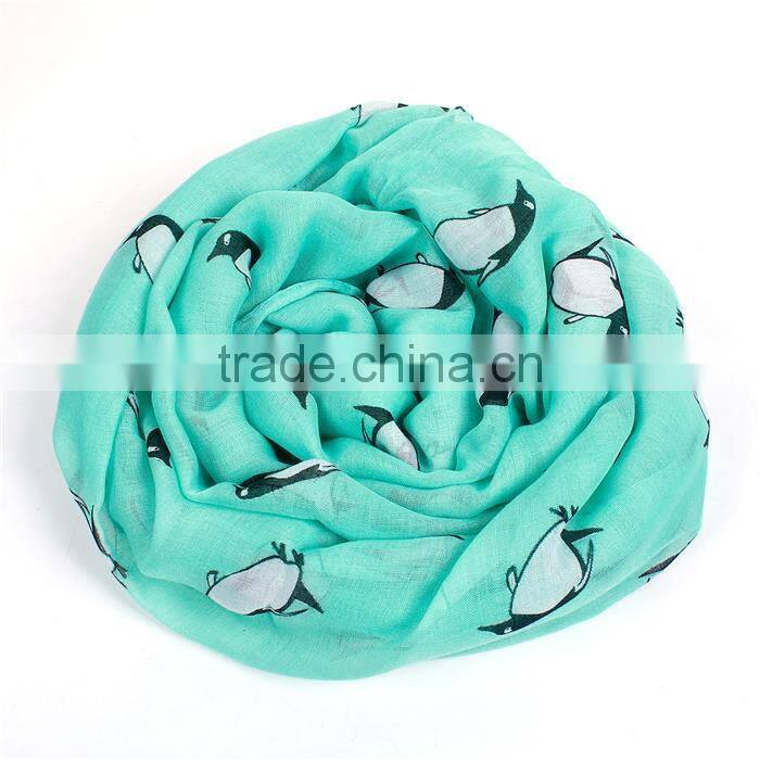 Voile Scarves & Wraps Rectangle White Green Penguin Custom Scarf