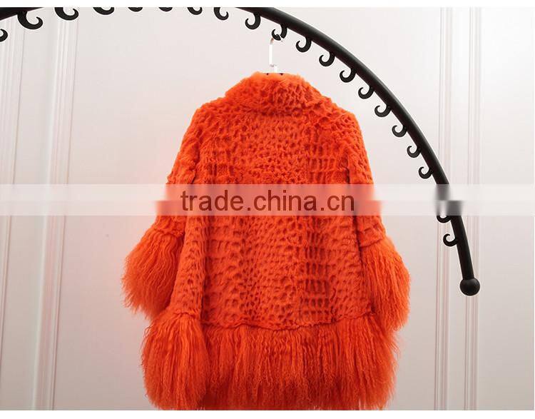 YR117 Mexico Style Fahion Fur Jacket Colored Genuine Mongolia and Rabbit Fur Coat