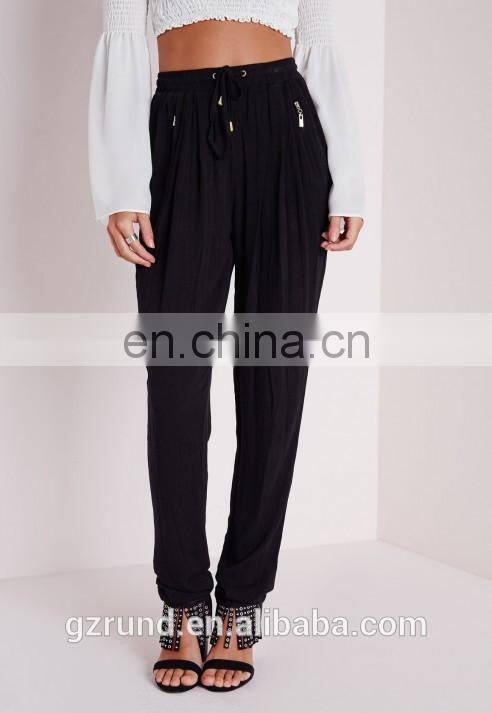 Hottest Ladies Casual Trouser Design Muslin Tapered Trousers Black