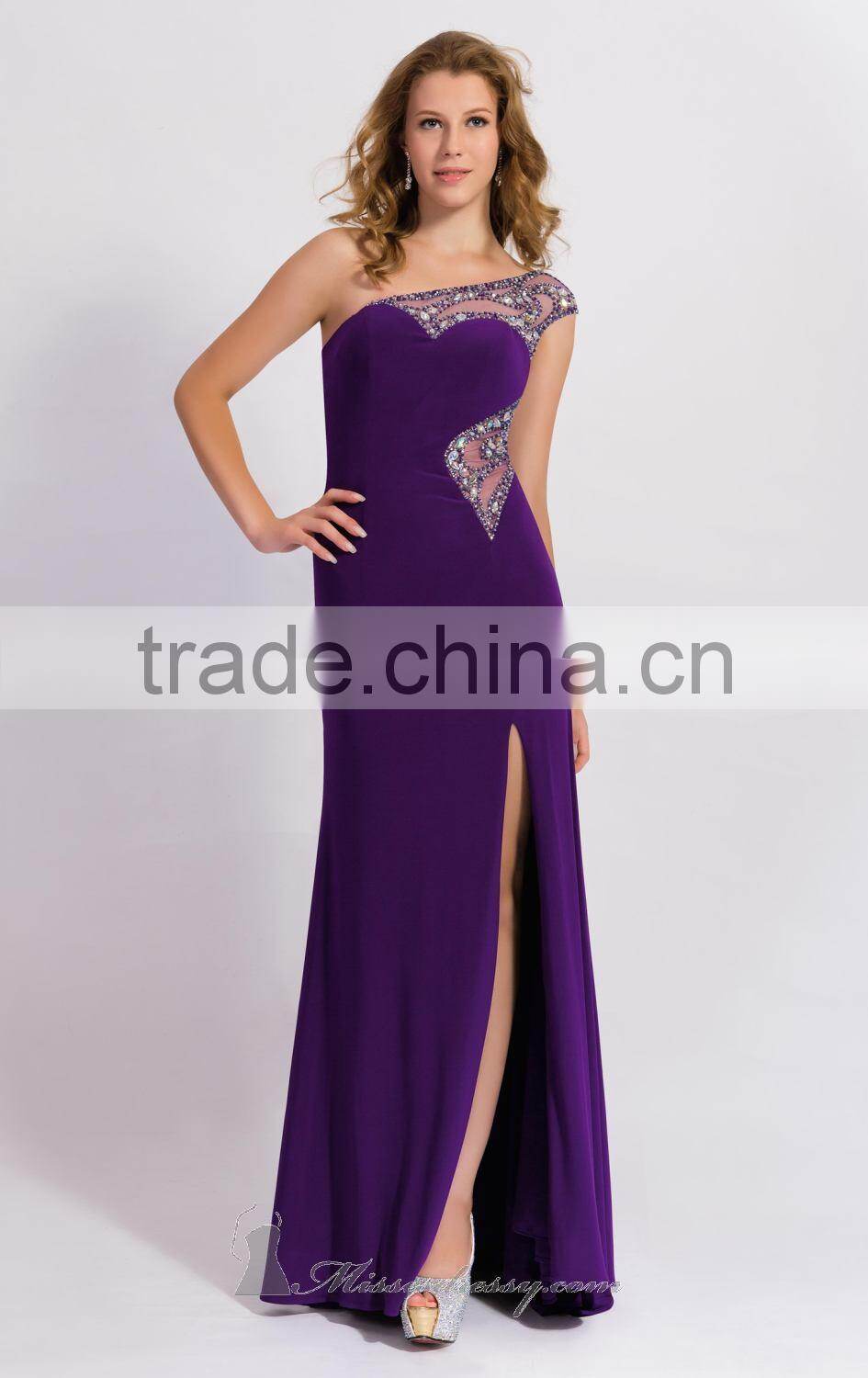 Fashional One Shoulder with Multicolored and Dazzling Beaded Shealth Side Slit Floor Length Red Carpet Evening Dresses Plus Size
