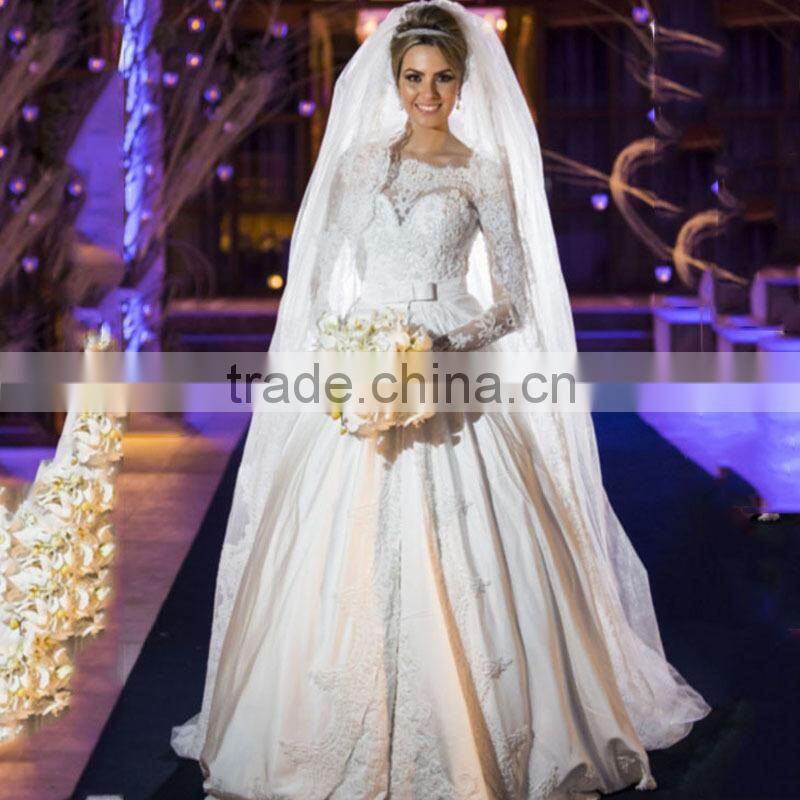 Abiti da sposa 2016 A Line Long Sleeve Lace Wedding Dress Winter Lace Bridal Gown Scoop Zipper Vestido novia