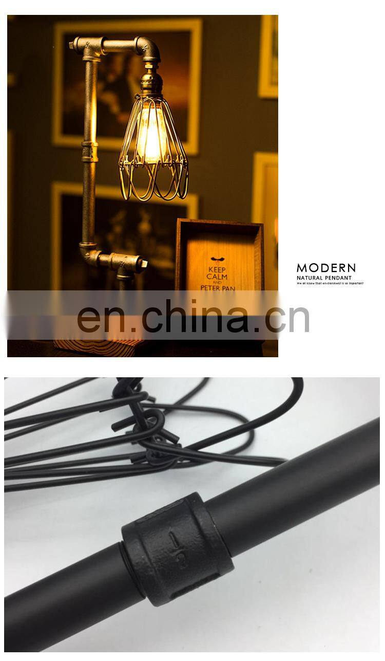 Vintage Antique Industrial Style Table Light Wood Base Tube Iron Desk Table Lamp