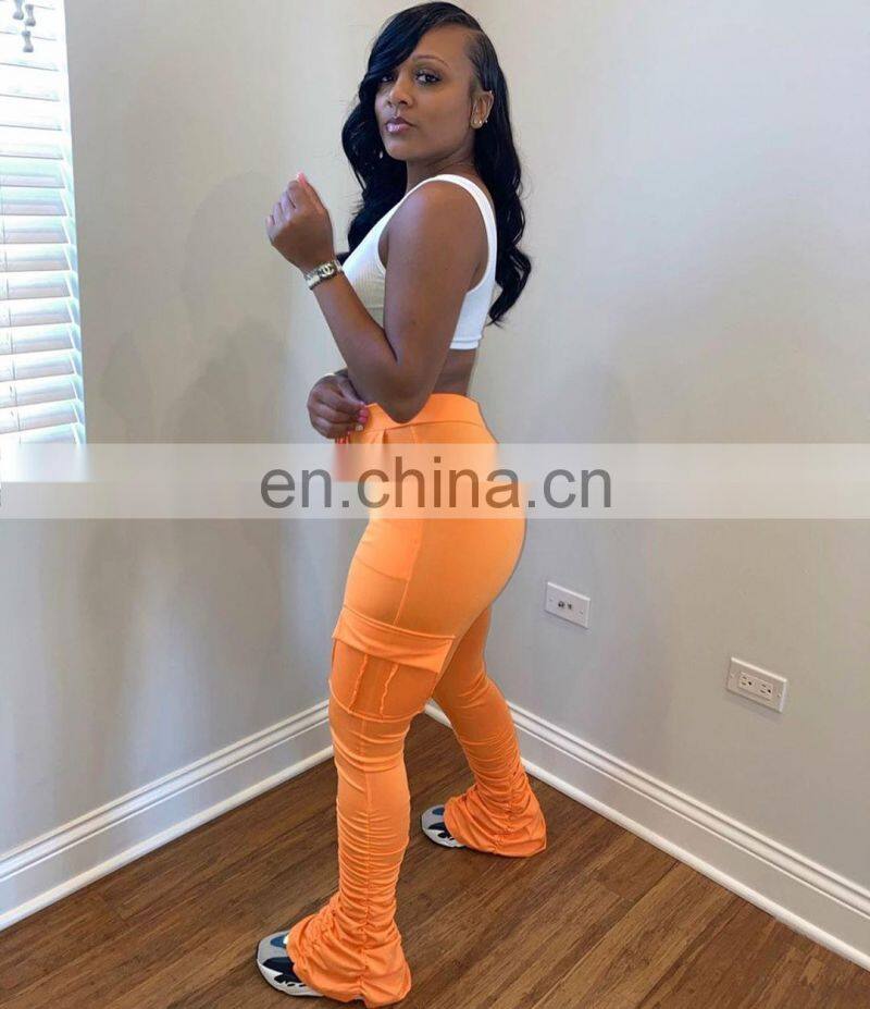 Amazon Hot 2021 European and American casual cotton blended skinny trousers flared mid-waist casual pants