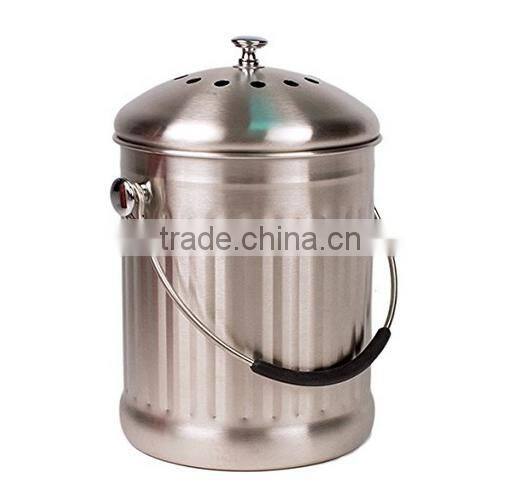 2016 Hot saling 1gallon Kitchen Stainless steel compost bin, compost pail with lid and carbon