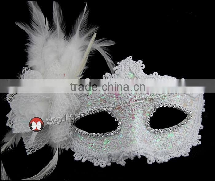 High quality beautiful half face artificial fabric rose flower party feather mask
