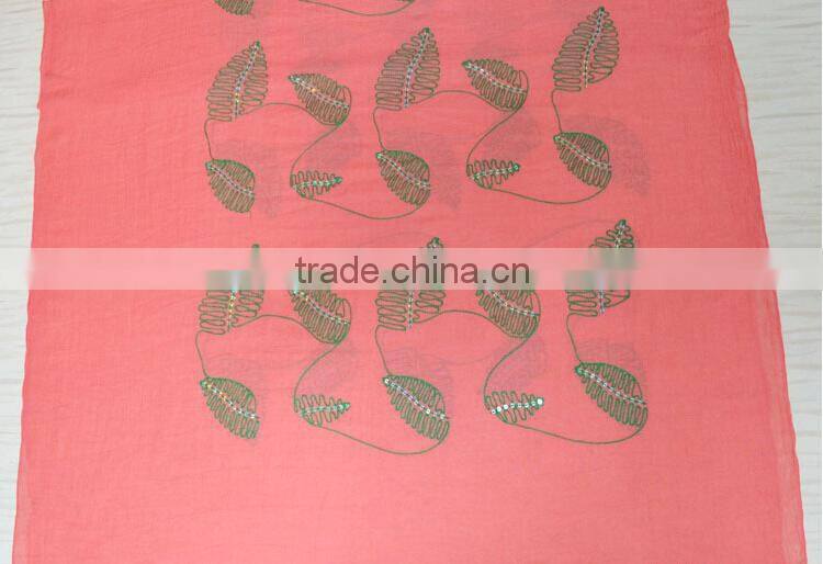 New Style Sequin Leaf Pattern Cotton Fashion Woman Embroidered Shawls