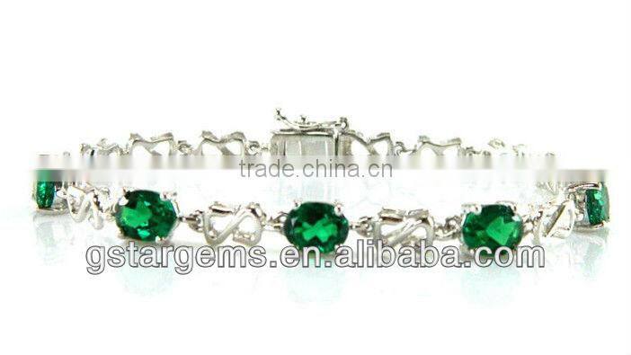925 Sterling Silver Popular Red Lab Created Emerald Bracelet Bangle Gemstone Jewelry