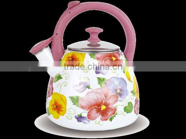 3.0L Enameled whistling kettle with steel cover/Enamel tea pot/Enamel Cookware