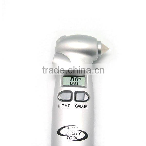 Factory Price 4-in-1 Utility Digital LED Flashlight And Knife Tire Pressure Measure Hammer