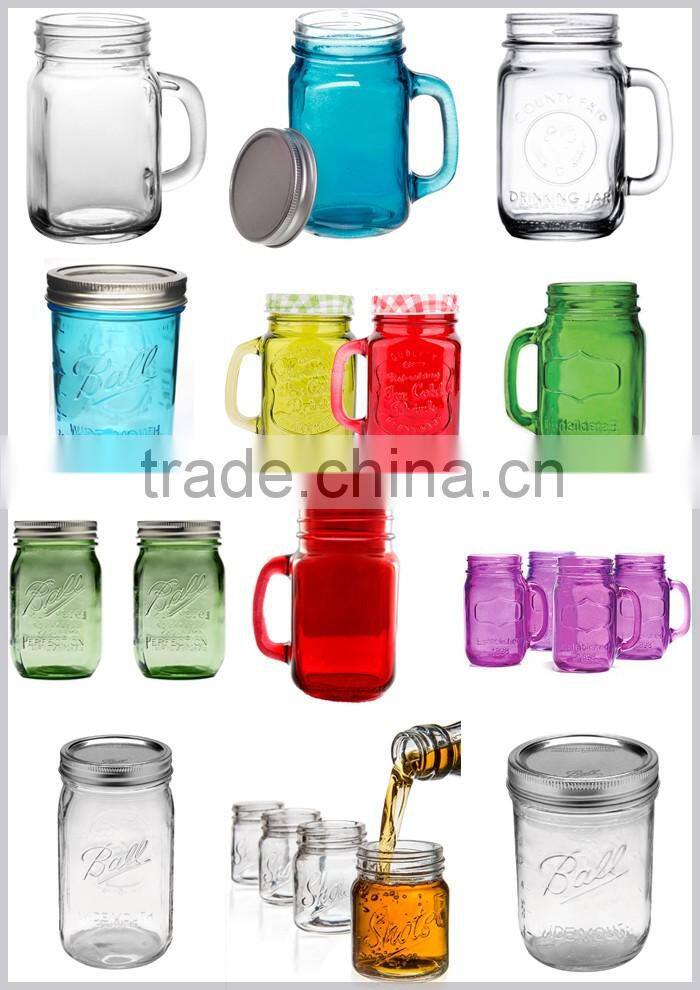 Colour vintage drinking glass mason jar sipper with screw cap