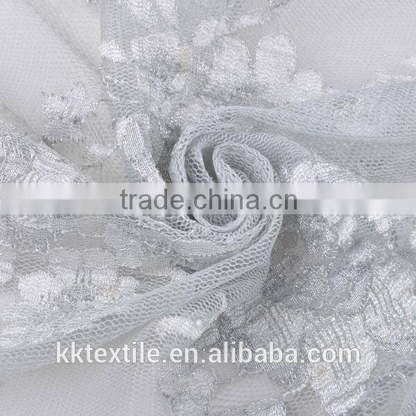 New arrival 100% Nylon mesh silver thread lace black flower lace
