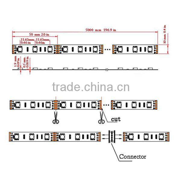 5050 SMD 60led/m Warm White Non-waterproof 300leds LED Flexible Strip Light CE/ROHS