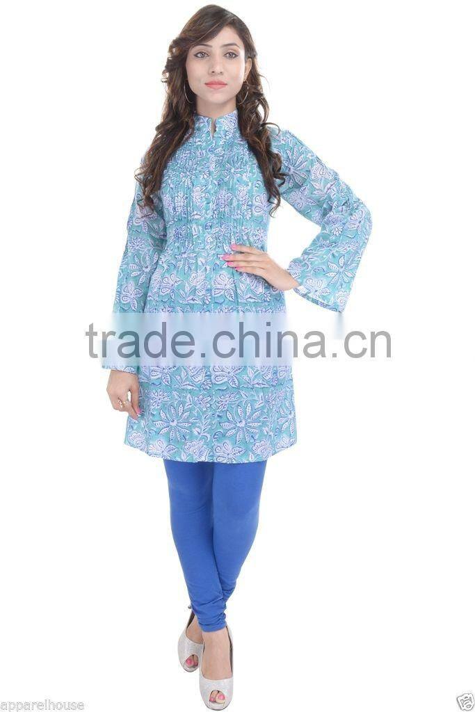 Cotton Hand Block Printed Women TopFashionable Women Kurtis Handmade Tunic Kurtis Blouse