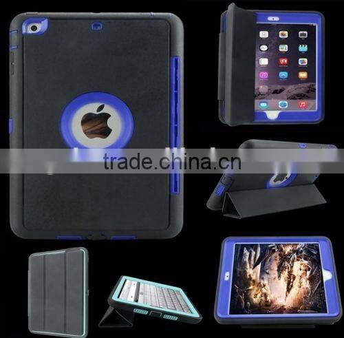 For iPad air 2 military defender shockproof PU flip case with removable kickstand