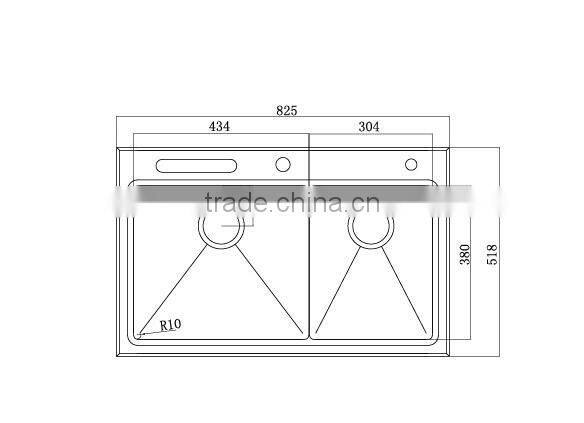 Brushed Surface Treatment Double Bowl Overmount water sink