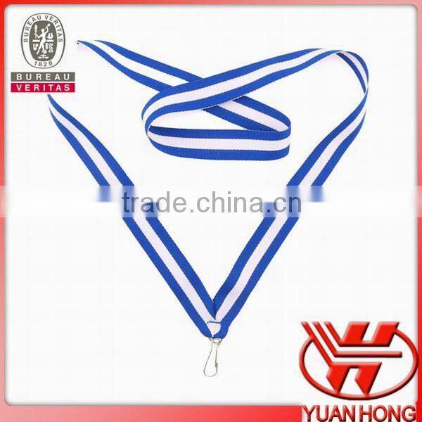 Blue/White/Blue polyester ribbon medal lanyard