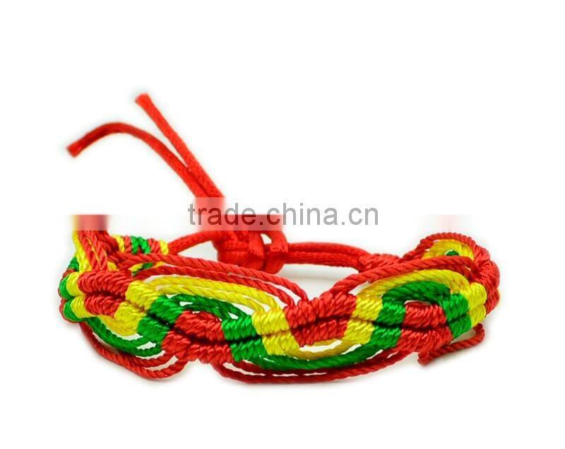 Hot Sale Wholesale cheap handmade red/yellow/green braided charm bracelet