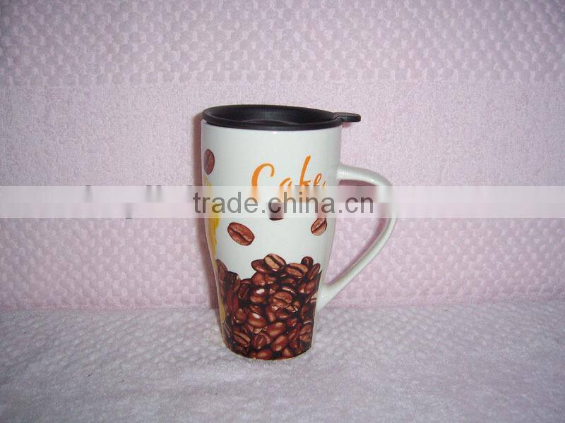 Promotional ceramic car mug with lid