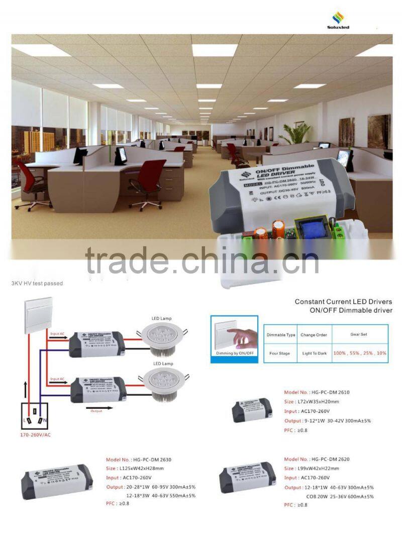 300mA Constant Current Professional ON/OFF Dimmable LED Driver With CE Certification, LED Down light Driver