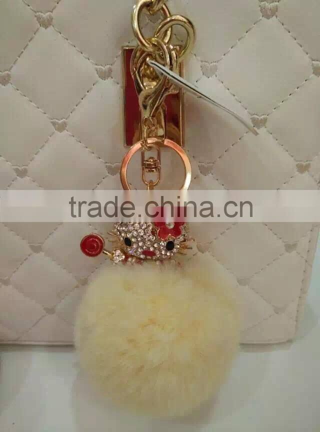 fur pompom maker/fox fur ball keychian/colourful rabbit fur pom pom ball for keyring and bags