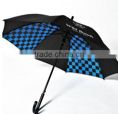factory 23 inch walking stick automatic logo check printed umbrella