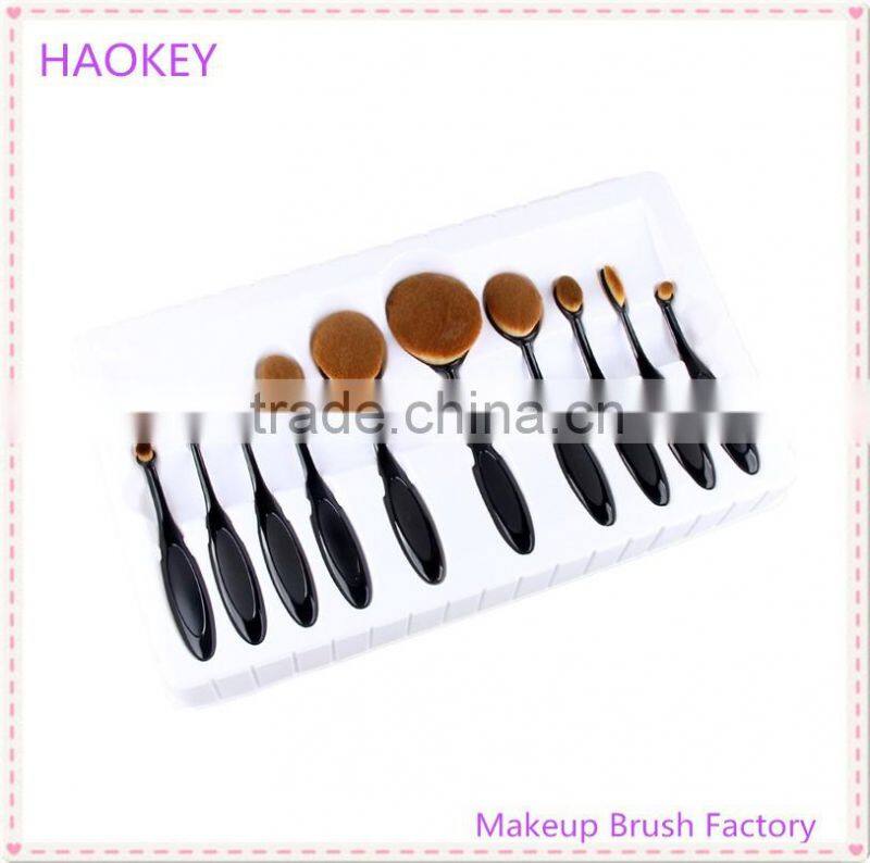 2016 New Professional 10 Pcs Soft Oval Toothbrush Makeup Brush Sets Foundation Brushes Contour Powder Blush Concealer Brush