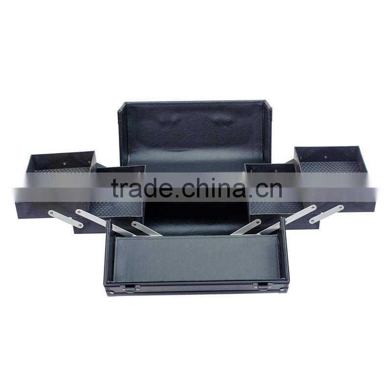 Black personal double-open with removable trays aluminum makeup train case