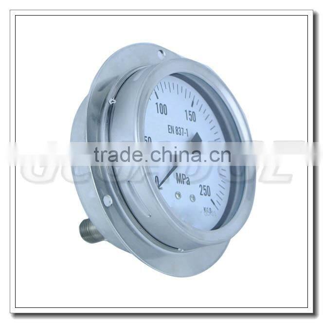 High quality 100mm all stainless steel back lower connection high pressure gauge with flange