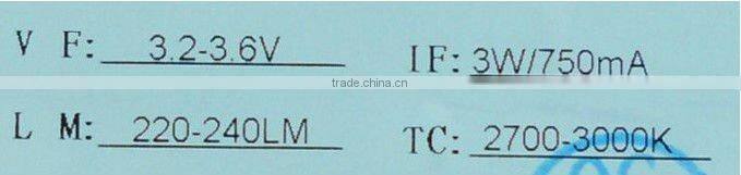 1-3W white high power led,750ma/6-7V/220-240lm/2700-3000K;USA bridgelux 45mil chip