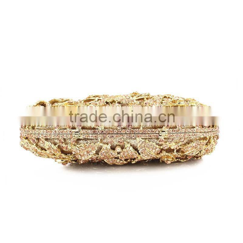 2016 Newest latest india Rhinestone Crystal gold rose pattern party wear clutch gem purse (88162A-C)