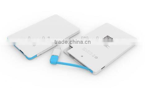 Top selling new design for 2016 power bank Slim card power bank, with micro USB cable, support