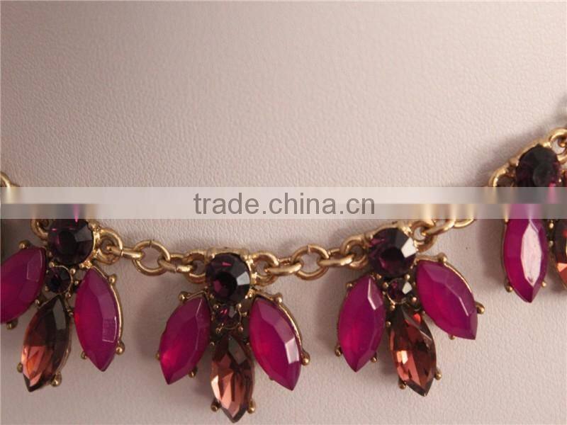 Red Color Clear Rhinestone Necklace, Flower Choker Crystal Necklace