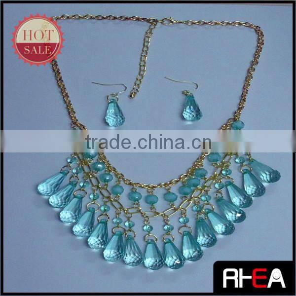 Handmade Craft Blue Acrylic Pendant Necklace and Earring Jewelry set