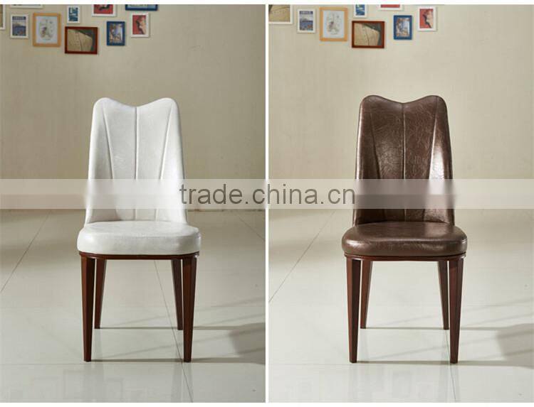 French style antique pu leather dining chair with concave streamed headrest