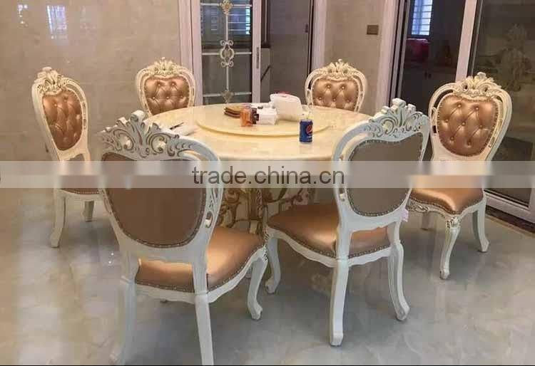 Royal european style dining room chair wood carved armless dining chair with oval tufted leather back